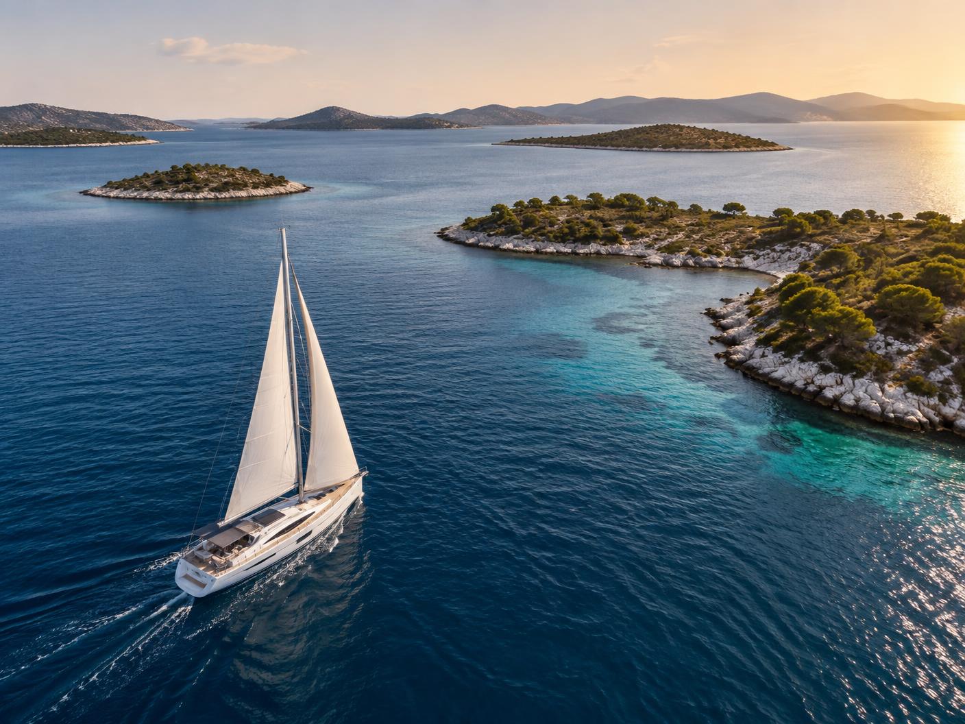 A private sailing yacht among the islands of the Zadar archipelago